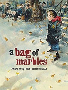 Jacket art for graphic novel A Bag of Marbles